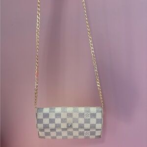 Authentic Louis Vuitton Sarah Damier Azur Long Wallet with chain and COA